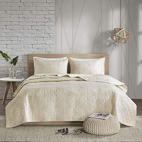  Urban Habitat Caden 3 Piece 100% Cotton Coverlet Double Sided Quilting Geometric Design, Matching Shams, Summer Blanket, Hypoallergenic All Season Bedding-Set, Full/Queen, Blush (UH13-2247)