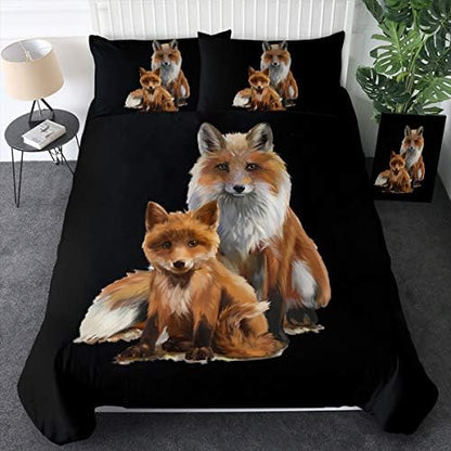  Sleepwish Fox Bedding Full For Boys Girls Woodland Animals Comforter Cover Set 3 Pieces 3D Fox Duvet Cover Sets Full Size