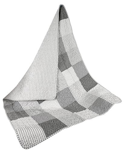  Heirloom-Quality Pieced Crib Quilt, Gray And White Stripes And Dots With Straight Hem