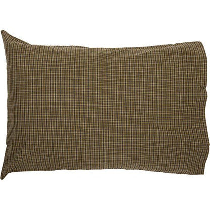  VHC Brands Tea Cabin Green Plaid Standard Pillow Case Set Of 2 21x30 Country Rustic Bedding Accessory, Moss Green