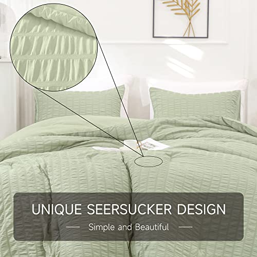  YOZEN Sage Green Queen Seersucker Comforter Set (90x90 Inch), 3 Pieces Textured Comforter With 2 Pillowcases, Soft Lightweight Microfiber Down Alternative Bedding Set For All Season