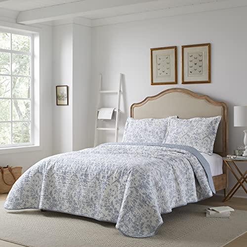 Laura Ashley Home - Amberley Collection - Quilt Set - 100% Cotton, Breathable & Lightweight, Reversible Bedding, Pre-Washed For Added Softness, Queen, Spa Blue , 1 Count (Pack Of 1)
