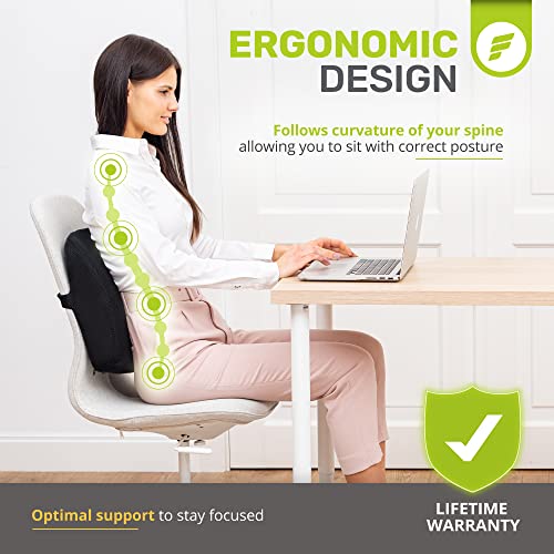  ErgoFoam Lumbar Support Pillow For Chair - Premium Breathable Mesh Back Support For Office Chair - Most Comfortable Lumbar Cushion In The World For Back Pain