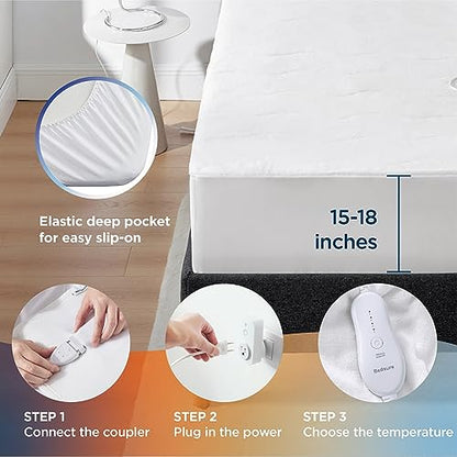  Bedsure Heated Mattress Pad Queen - Dual Controller Electric Mattress Pad Bed Warmer And 4 Heat Settings, Coral Fleece Bed Warmer With 10 Hour Timer Auto Shut Off (Queen, 60"x80")