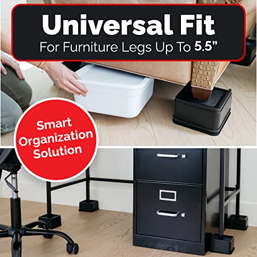  Oversized Bed Risers - Square, 3 Inch Lift, Heavy Duty, 4 Pack, Up To 6000lbs - Bed Raising Blocks, Furniture Risers - Safe, Sturdy Bed Lifts For College Dorm Rooms, Couches, Tables, Desks