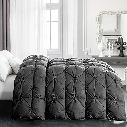  HOMBYS California King Feather And Down Comforter, 108 X 98 Inches Grey Pinch Pleat Cal King Size Duvet Insert With 100% Cotton Downproof Cover, Thick Fluffy Oversized Comforter For All Season