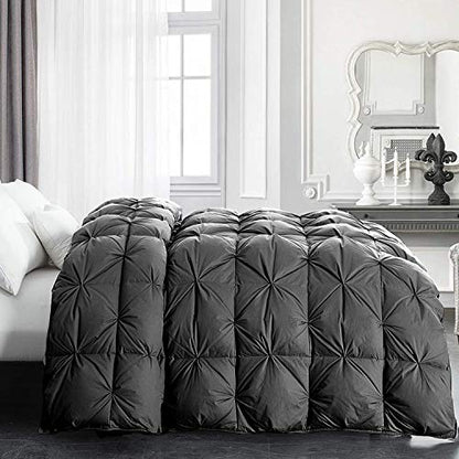  HOMBYS California King Feather And Down Comforter, 108 X 98 Inches Grey Pinch Pleat Cal King Size Duvet Insert With 100% Cotton Downproof Cover, Thick Fluffy Oversized Comforter For All Season