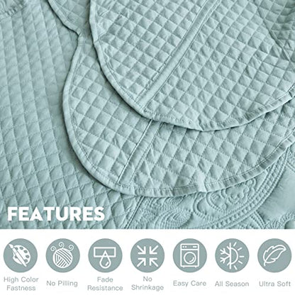  Oversized King Bedspread Aqua 128x120 Extra Wide, Paisley Pattern Design, Lightweight Bedding Cover, Reversible, 5 Piece, 100% Microfiber, King/Cal King, Seaglass