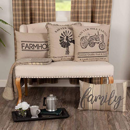  VHC Brands Sawyer Mill Text Chambray Cotton Farmhouse Appliqued Pillow 22x14 Filled Bedding Accessory, 1 Count (Pack Of 1), Family Charcoal
