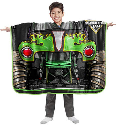  Monster Jam Grave Digger Throwbee – 2-in-1 Wearable Kids Plush Throw Blanket Poncho - Fade Resistant Polyester, 50" X 60" (Official Monster Jam Product)