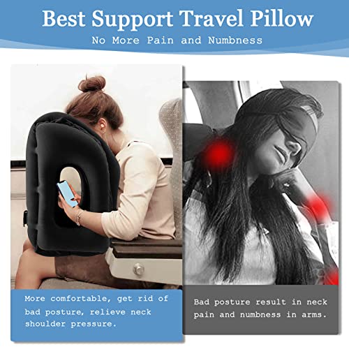  YEEPEC Inflatable Travel Pillows For Airplanes, Neck Support Travel Pillow For Sleeping Airplanes/Trains/Cars/Office Napping With Free Eye Mask, Earplugs