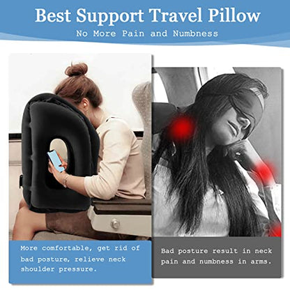  YEEPEC Inflatable Travel Pillows For Airplanes, Neck Support Travel Pillow For Sleeping Airplanes/Trains/Cars/Office Napping With Free Eye Mask, Earplugs
