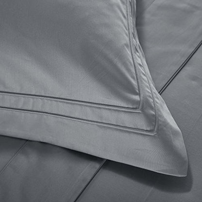  Asabolaj Triomphe Collection 3 Pieces Do Not Include Filling Grey Color King Size Duvet Cover Set 100% Egyptian Cotton Sateen 400 Thread Count Luxury Handcraft(Grey,King)