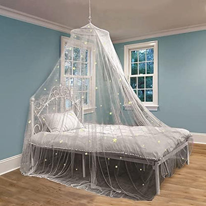  D Canopy For Girls With Glowing Stars - Princess Pink Baby Canopy For Bed, Netting Room Decor, Ceiling Tent, Canopy For Crib | Single, Twin, Full, Queen Size Kids Bed Curtains, Fire Retardant Fabric