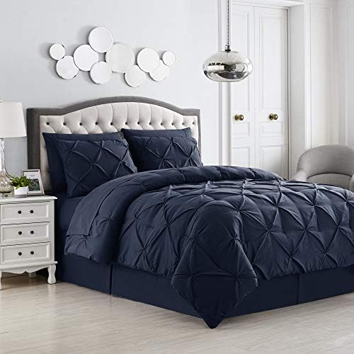  Queen Comforter Set 8 Piece Bed In A Bag With Bed Skirt, Fitted Sheet, Flat Sheet, 2 Pillowcases, 2 Pillow Shams, Queen, Dobby Navy