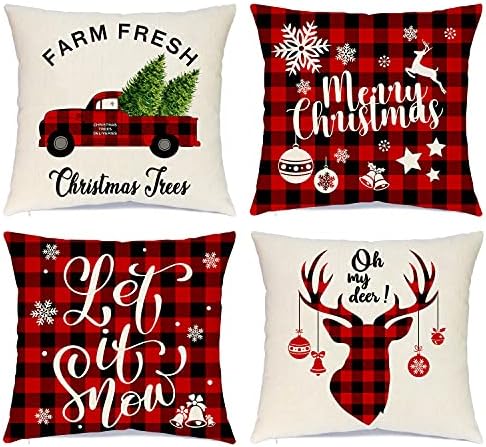  Farmhouse Fall Throw Pillow Covers 18x18 Set Of 4, Autumn Pumpkin Decorative Pillow Covers, Thanksgiving Pillows Cases Harvest Cushion Cases For Couch Sofa, Outdoor Home Decor