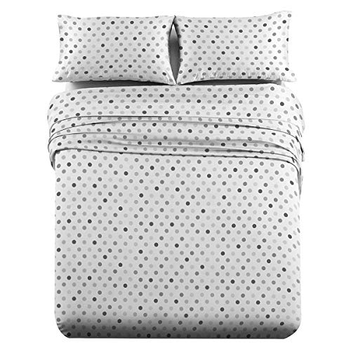  Heavyweight Flannel, 100-Percent Cotton Twin Extra Long XL 3PC Bed Sheets Set, Polka Dots Print, 170 GSM