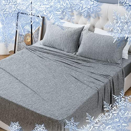  OMERAI Cooling Sheets Cooling Bed Sheets Queen Sheet Set Cooling Blanket For Hot Sleeper Breathable Bedding Sheets 4 Pcs,1 Cooling Flat Sheet,1 Cooling Fitted Sheet,2 Cooling Pillowcases, (Queen Blue)