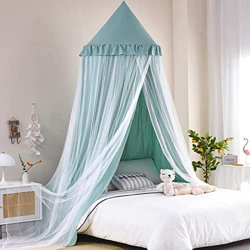  Kertnic Bed Canopy For Kids Room Double Layer Mosquito Net, Hanging Play Tent Children Reading Nook Canopies, Round Dome Princess Castle Dreamy Bedding For Girls Room House Décor (Beige Pink)