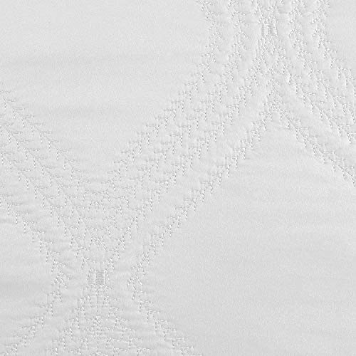 Unknown Luxe Bedding Solid Color Lightweight Oversize Cotton Filled Stitched 3-Piece Olive Leaves Bedspread Coverlet Set (King/California King, White / Peace)