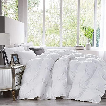 Luxurious Heavy King/California King Siberian Goose Down Comforter All-Season Duvet Insert, Premium Baffle Box, 1200 Thread Count 100% Egyptian Cotton, 75 Oz Fill Weight, White Damask Stripe