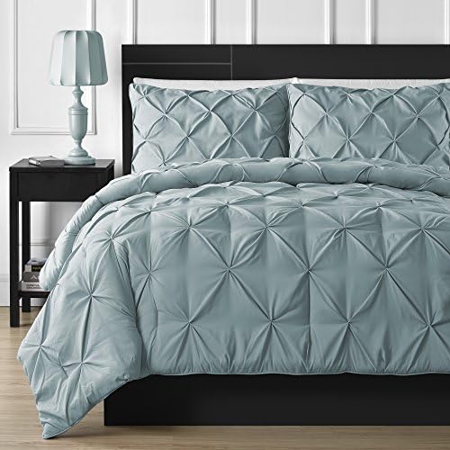  Comfy Bedding Double Needle Durable Stitching 3-Piece Pinch Pleat Comforter Set All Season Pintuck Style, Queen, Burgundy