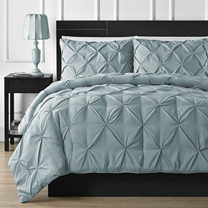  Comfy Bedding Double Needle Durable Stitching 3-Piece Pinch Pleat Comforter Set All Season Pintuck Style, Queen, Burgundy