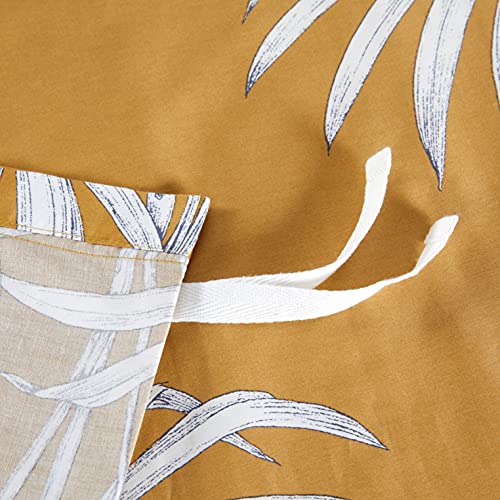  Eikei Midnight Blue Botanical Print Duvet Quilt Cover Egyptian Cotton Bedding Set Modern Luxury Minimal Palm Leaf Dark Charcoal Navy Ocher Floral Watercolor Design 120x98 (Mustard Yellow, Super King)