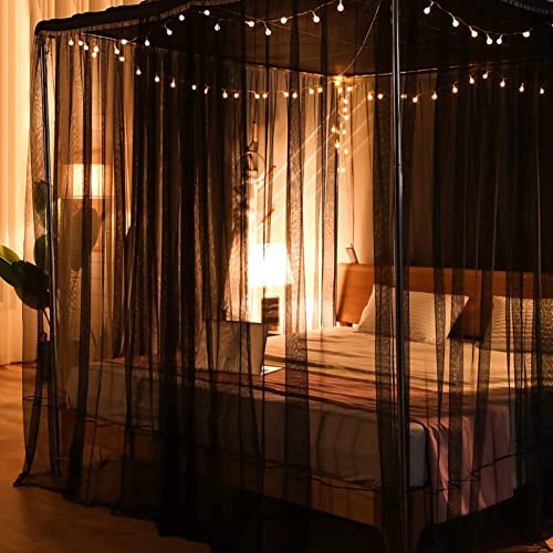  SCMTY Elegant Luxury 4 Corner Post Mosquito Net With Dustproof Top Cover For Adult Teen Girls Toddlers Girls Crib Bed Bedroom Decoration; Bed Canopy For Twin/Full/Queen/King Size Bed (Black, Queen)