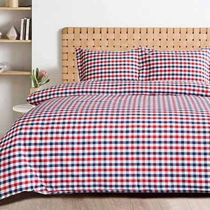  Cotton Duvet Cover Set, 100% Cotton Yarn Dyed Plaid Check Duvet Cover With 2 Pillowshams - Full/Queen Red