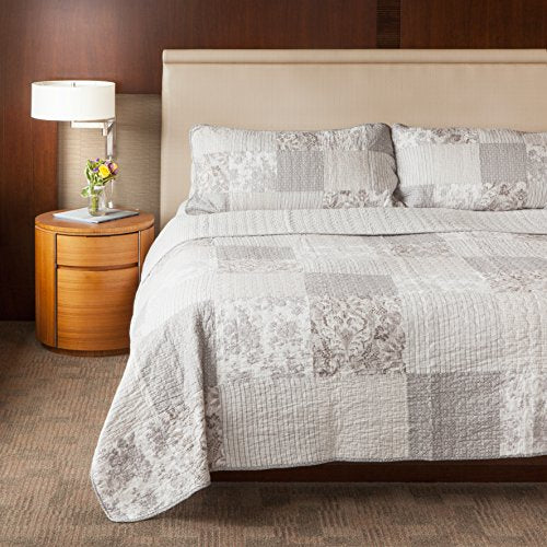  SLPR Silver Linings (2-Piece, Twin Grey Patchwork Quilt With 1 Pillow Sham): Farmhouse Twin Lightweight Bedspread, Bedding Comforter Set, Lightweight Coverlet, Country Style Gray Bedding