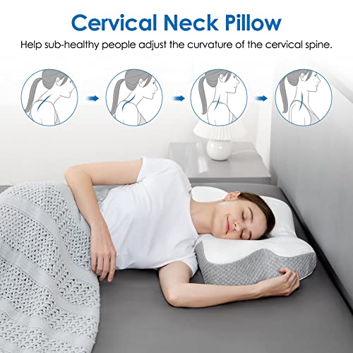  Cervical Pillow For Neck Pain Relief, Contour Memory Foam Neck Pillows, Ergonomic Orthopedic Sleeping Bed Support Pillow For Side Back Stomach Sleepers