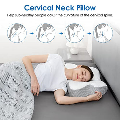  Cervical Pillow For Neck Pain Relief, Contour Memory Foam Neck Pillows, Ergonomic Orthopedic Sleeping Bed Support Pillow For Side Back Stomach Sleepers