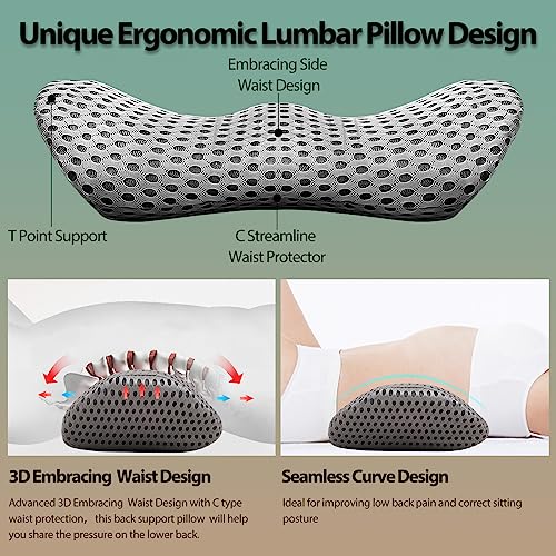  Mirizin Lumbar Support Pillow For Car And Office Chair, Memory Foam Back Support Pillow For Lower Back Pain Relief,4D Mesh Cover Ergonomic Back Cushion For Bed Sleeping,Airplanes,Couch Rest