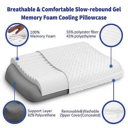 Cooloo8 Memory Foam Pillows, Double-Layer Anti Snoring Pillow, Contour Pillow Queen Size Bed Pillow For Sleeping, CertiPUR-US, White
