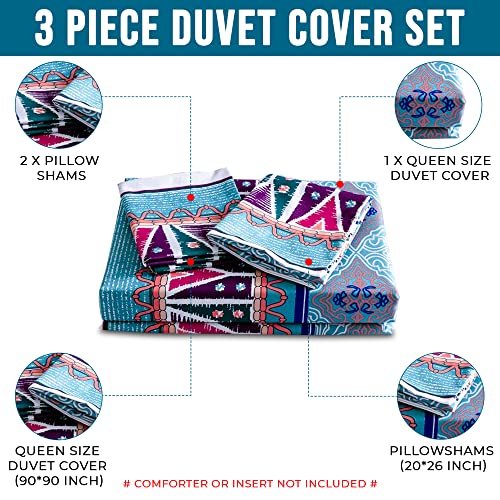  Multicolor Luxury Duvet Cover Queen Size With 2 Pillowcases | 3Pcs Boho Bedding Set Brighten Your Bedroom | Soft Touch, Beautiful, Lightweight And Durable 3Pcs Bedding Set