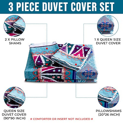  Multicolor Luxury Duvet Cover Queen Size With 2 Pillowcases | 3Pcs Boho Bedding Set Brighten Your Bedroom | Soft Touch, Beautiful, Lightweight And Durable 3Pcs Bedding Set