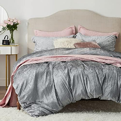  Bedsure Velvet Duvet Cover Set - Luxurious, Glossy Queen Duvet Cover Set, Pink Duvet Cover Queen With 2 Pillow Shams (Petal Pink, Queen, 90 X 90 Inches)