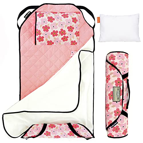  Tot Cot Kids Nap Mat - Toddler Preschool Daycare Bedding Cover With Blanket And Pillow - Poppies