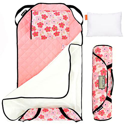  Tot Cot Kids Nap Mat - Toddler Preschool Daycare Bedding Cover With Blanket And Pillow - Poppies