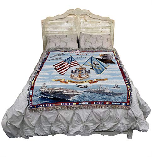  - US Navy Blanket - Gift Military Tapestry Throw Woven From Cotton - Made In The USA (72x54)