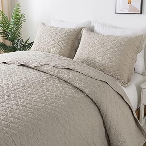 HoneiLife Bedspread Quilt Set King - 3 Piece Embroidered Corduroy Bedspreads Luxurious Coverlet Lightweight Bedcover Warm Bedding Set All Season Quilts-Taupe, King Size