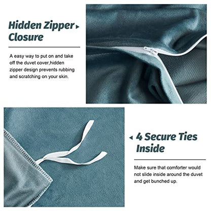  Duvet Cover Queen Size, Ultra Soft Velvet Duvet Cover Set With Zipper Closure, Plush Velvet Duvet Cover Brushed Microfiber Bedding, 1 Duvet Cover 90"x90" And 2 Pillow Shams (Blue)