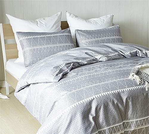  Bohemian Duvet Cover Queen, 3PC (1 Duvet Cover + 2 Pillowcases) Utrl Soft Duvet Cover Sets Gray Triangle Pattern, Luxury Hypoallergenic Comforter Cover (Queen)