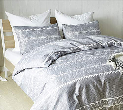  Bohemian Duvet Cover Queen, 3PC (1 Duvet Cover + 2 Pillowcases) Utrl Soft Duvet Cover Sets Gray Triangle Pattern, Luxury Hypoallergenic Comforter Cover (Queen)