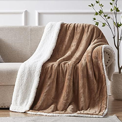  Sherpa Throw Blanket Throw Size, Sherpa Fleece Throw Blanket Lightweight, Reversible Sherpa Blanket Machine Washable, 50" X 60", Brown