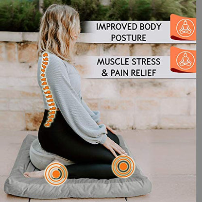  Florensi Meditation Cushion & Zabuton Meditation Mat Bundle- Premium Velvet Meditation Pillow For Women And Men,Washable Cover, Buckwheat Round Floor Pillow & 100% Cotton Square Floor Cushion