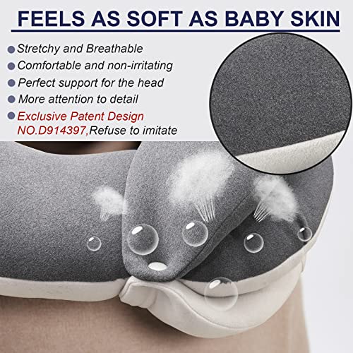  BUYUE Travel Neck Pillows For Airplanes, 360° Head Support Sleeping Essentials For Long Flight, Skin-Friendly & Breathable, Kit With 3D Contoured Eye Mask, Earplugs And Storage Bag (Adult, Grey)