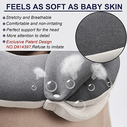  BUYUE Travel Neck Pillows For Airplanes, 360° Head Support Sleeping Essentials For Long Flight, Skin-Friendly & Breathable, Kit With 3D Contoured Eye Mask, Earplugs And Storage Bag (Adult, Grey)