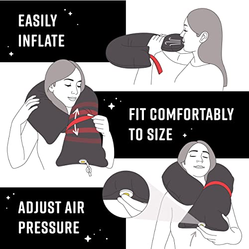  CANDY CANE Travel Pillow 2.0 Neck And Chin Support, Uniqe Design, For Airplanes, Car And Home, Inflatable With Advance Air Valve Carrying Bag, Hand Wash (Red)